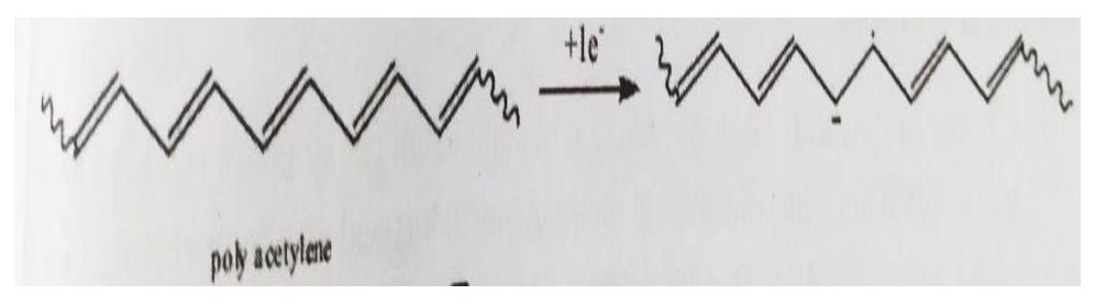 n-doping reaction mechanism of poly acetylene showing addition of an electron