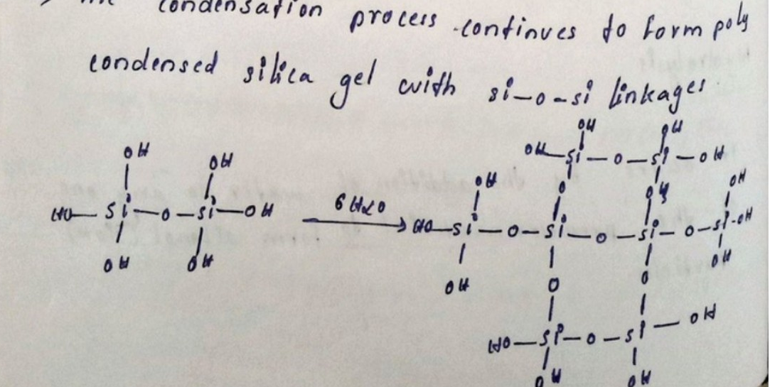 Polycondensation reaction forming a silica gel network