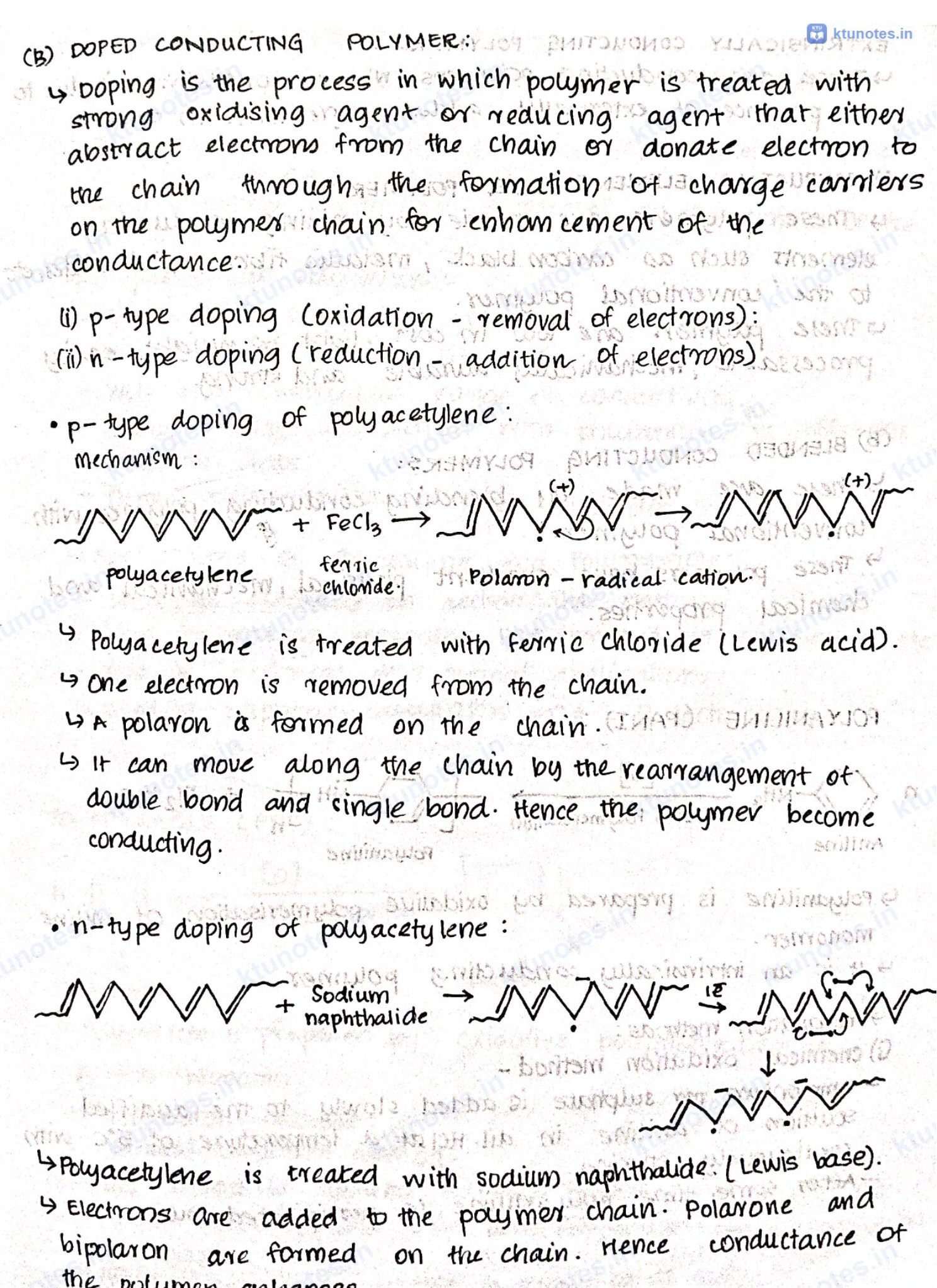 Mechanism of n-type doping of polyacetylene showing reaction with sodium naphthalide.