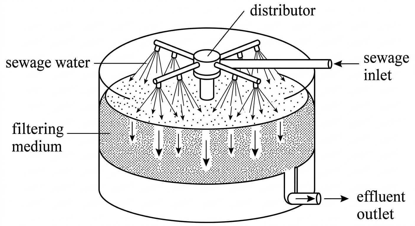 Diagram of a trickling filter method