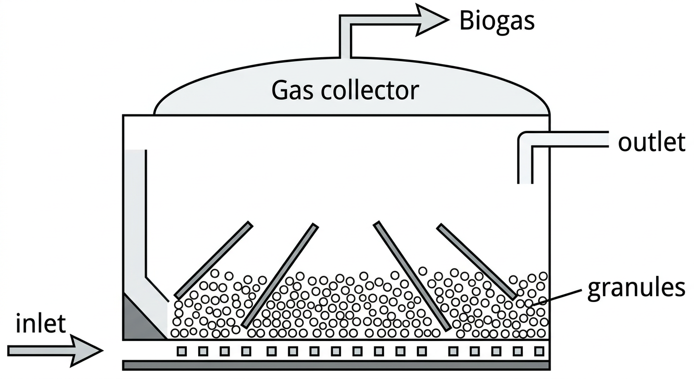 Schematic diagram of an Upflow Anaerobic Sludge Blanket (UASB) reactor