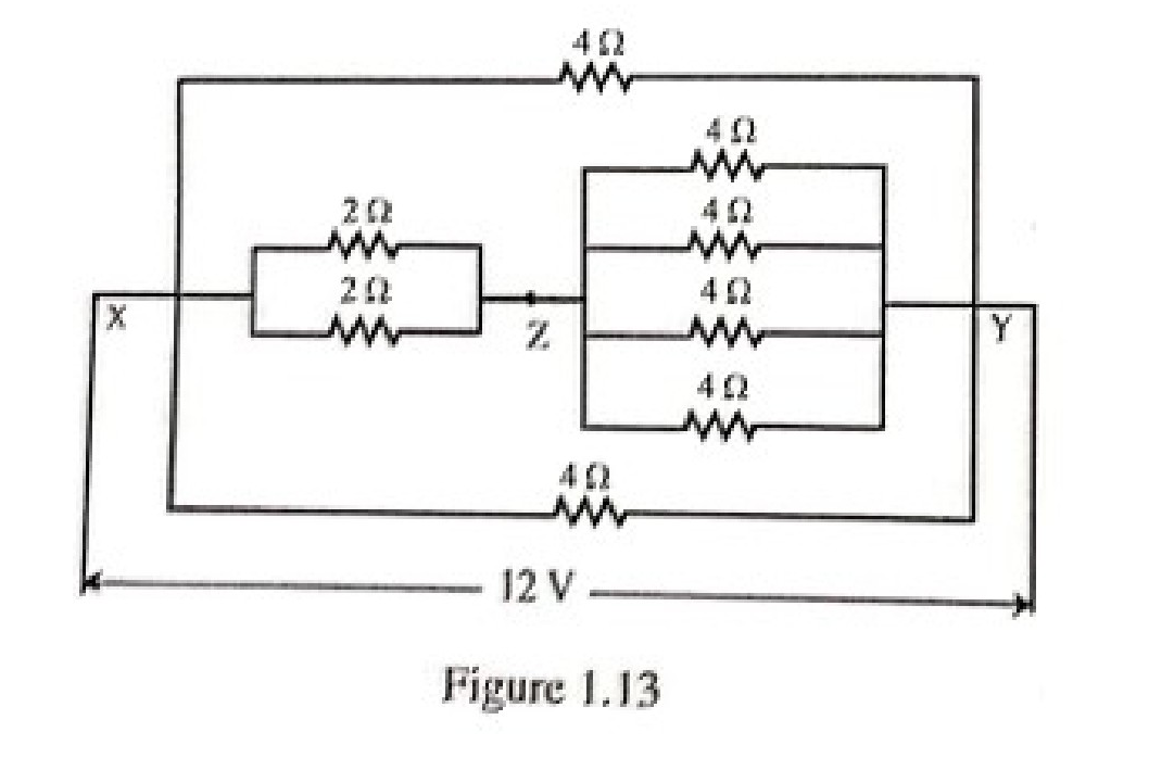 Circuit diagram with resistors connected between terminals X and Y