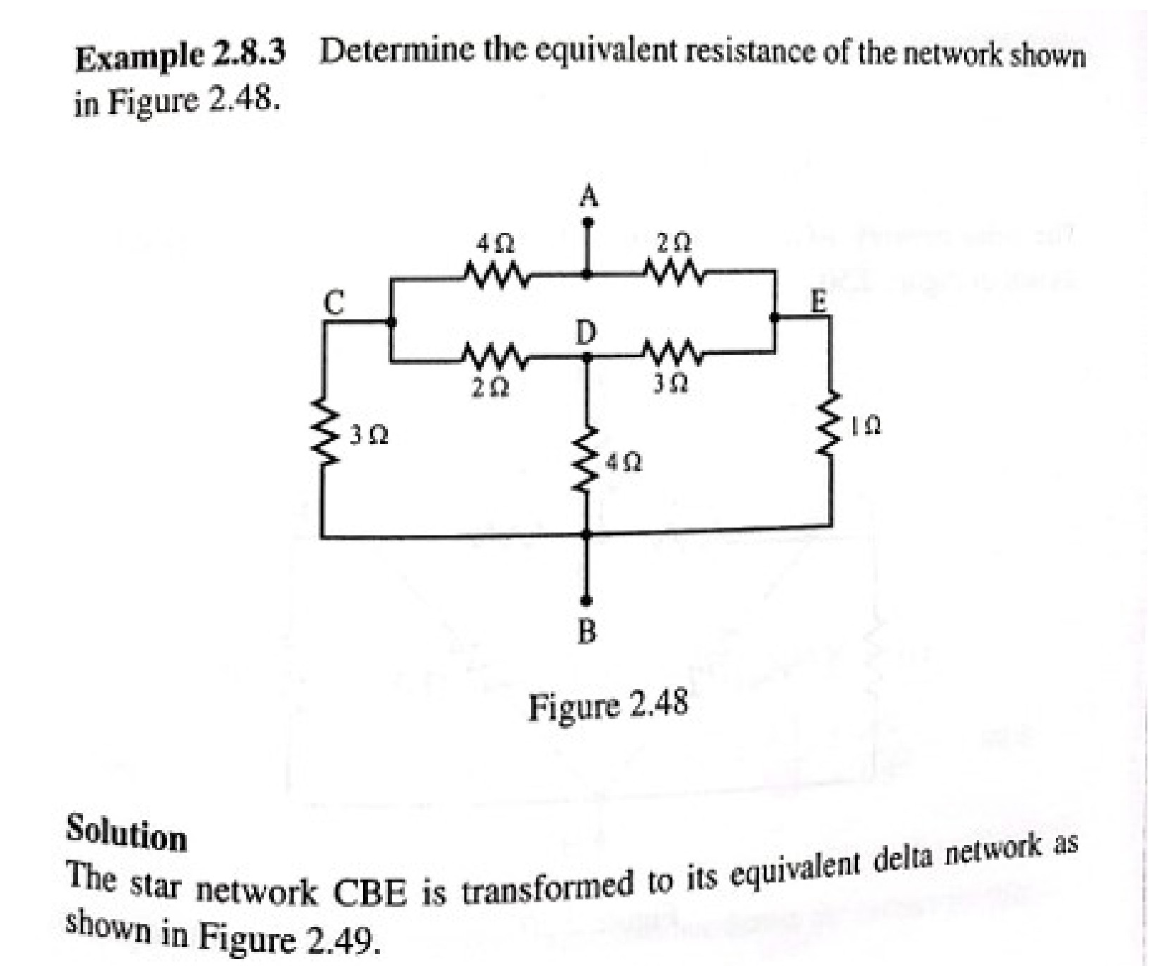 Circuit diagram illustrating branches with resistors and a voltage source