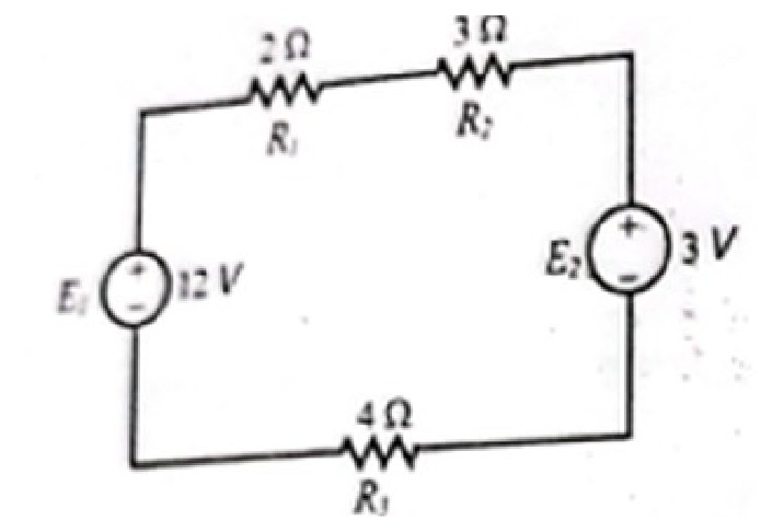 Single loop electrical circuit with resistors and voltage sources