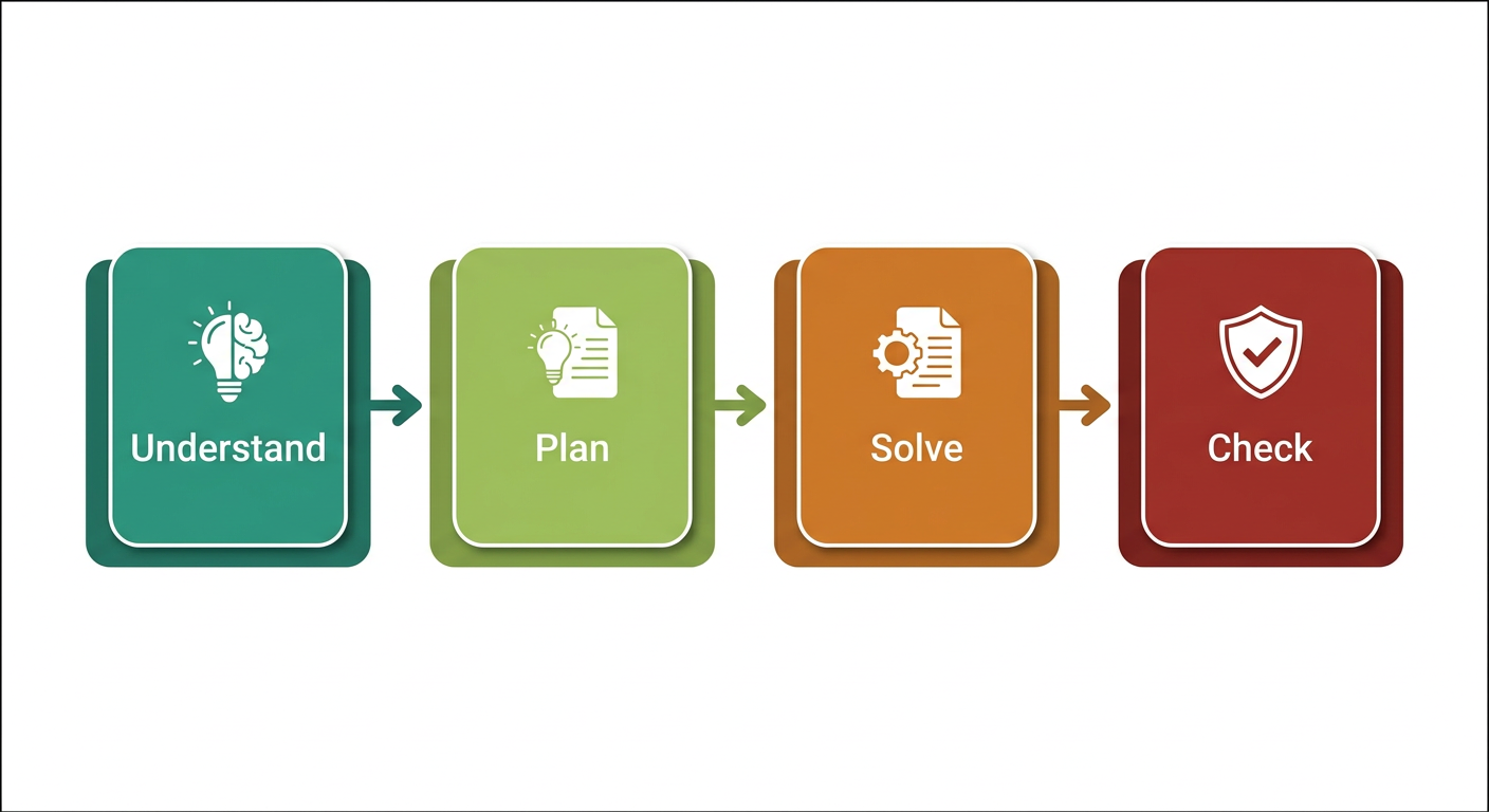 Problem Solving Chart showing a 4-step process: Understand -> Plan -> Solve -> Check